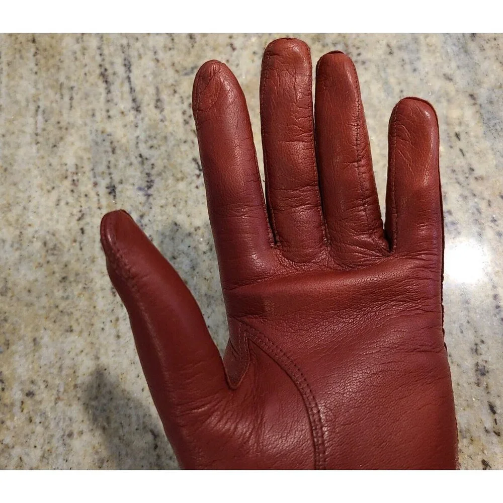 Vintage Size M Red Orange Soft Leather Knit Lined 8.5